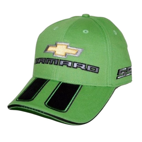 CHEVY CAMERO SS GREEN & BLACK STRIPE RALPH WHITE GM EMBROIDERED TRUCKER HAT, OS - Picture 2 of 7